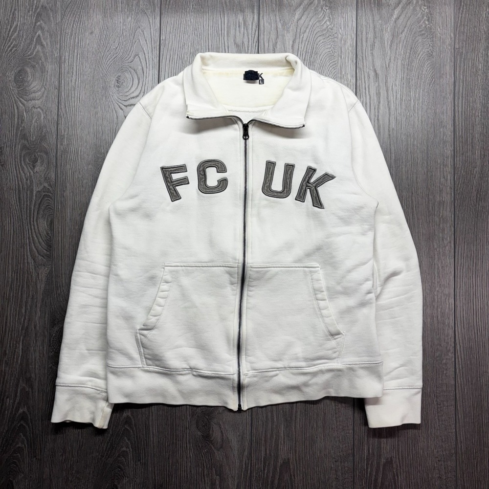 FCUK French Connection Full Zip Sweatshirt Logo White Jacket Large
